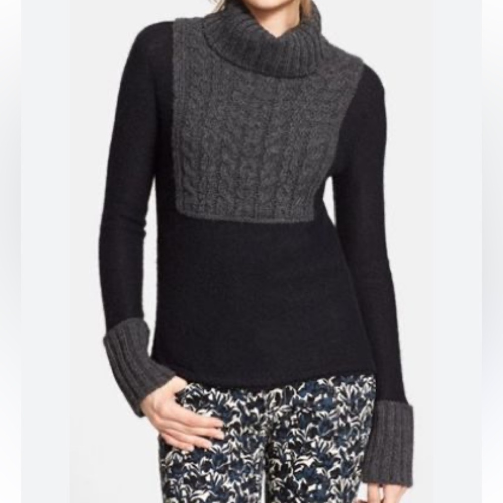 Tory Burch Alpaca Gretchen Mixed-Cable Knit Turtleneck Pullover Sweater Top